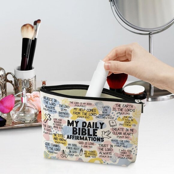 Daily Affirmations for Women Scripture Bible Verse Makeup Bag Faith Christian Gi - Picture 2 of 5